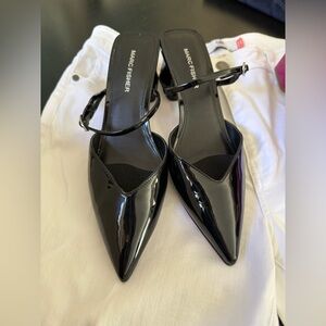 Marc Fisher Black Patent Heeled Mules